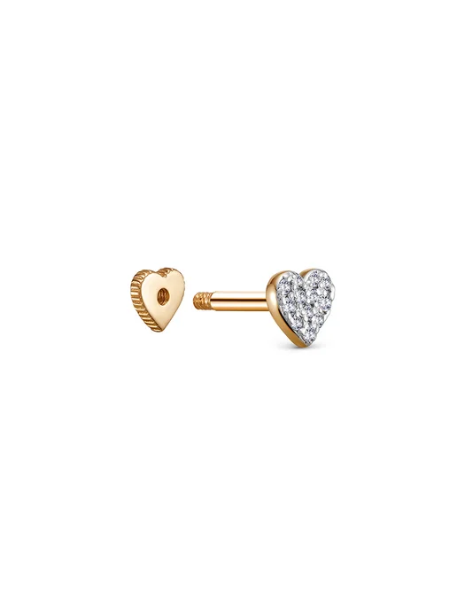 Vesna jewelry Лабрет в ухо сердце золото 585 фианиты, золотой, фото 4