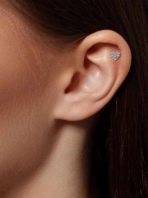 Vesna jewelry Лабрет в ухо сердце золото 585 фианиты, золотой, фото 5