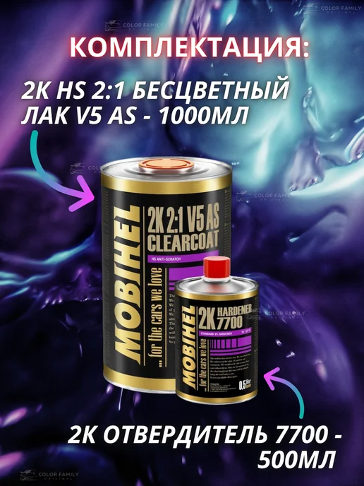 MOBIHEL Лак акриловый для автомобиля с отвердителем, 1 л, фото 3