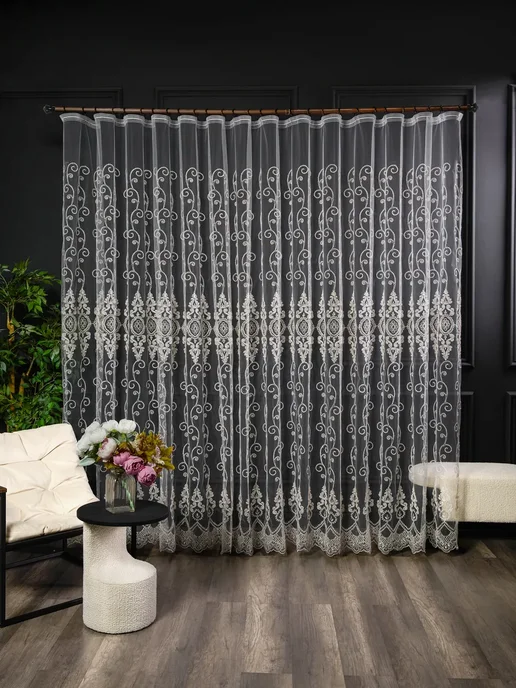 Fabric shop Тюль сетка 200х250 см с вышивкой на шторной ленте, 200x250 см, фото 2
