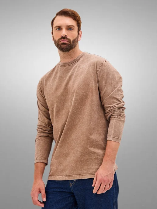 Mod jeans Лонгслив классический однотонный варенка, серый, фото 3