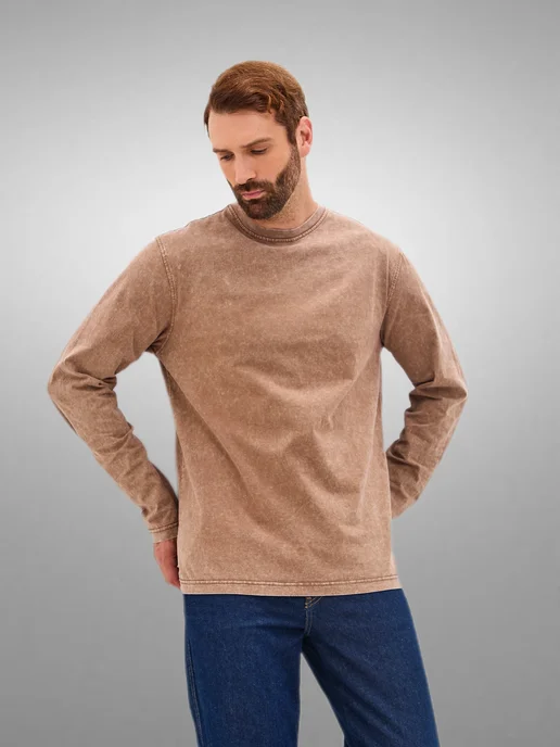Mod jeans Лонгслив классический однотонный варенка, серый, фото 4