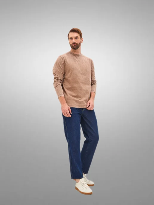 Mod jeans Лонгслив классический однотонный варенка, серый, фото 5
