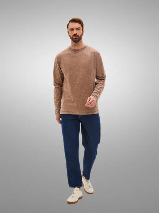 Mod jeans Лонгслив классический однотонный варенка, серый, фото 6