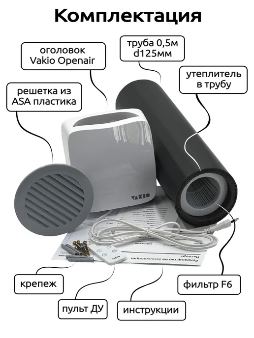 Vakio Приточный клапан стеновой ВАКИО OPENAIR с вентилятором, белый, фото 5