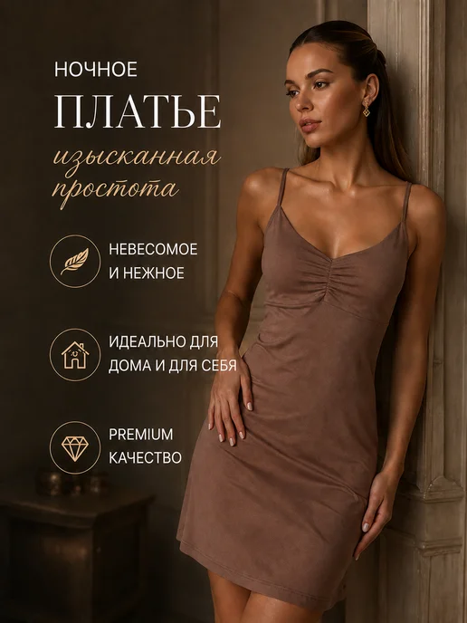 LUNNICA Ночная сорочка женская домашняя, коричневый, фото 2