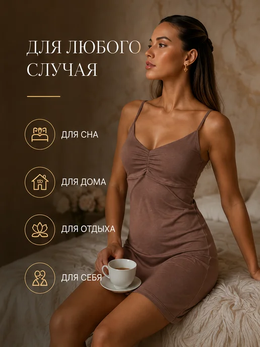 LUNNICA Ночная сорочка женская домашняя, коричневый, фото 7