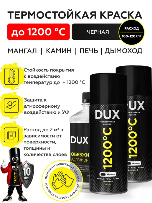 DUXHIM Термостойкая краска, черный, 1200 °С + Обезжириватель, черный