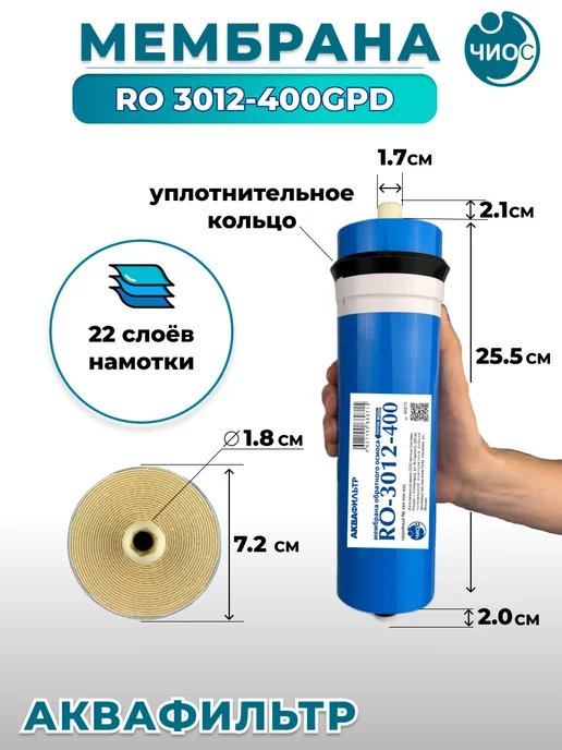 АкваФильтр Мембрана обратного осмоса RO 3012-400GPD, синий, фото 2