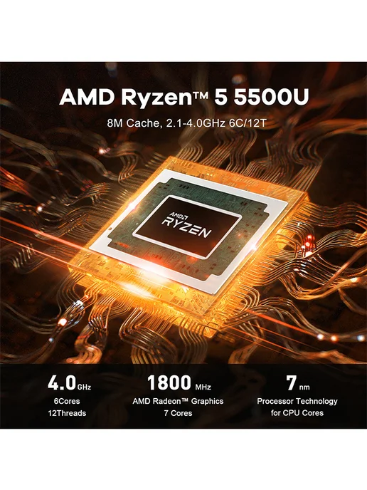 Beelink Мини ПК SER5 AMD Ryzen R5 5500U 16 ГБ 480 ГБ, 16 ГБ, 480 ГБ, фото 3