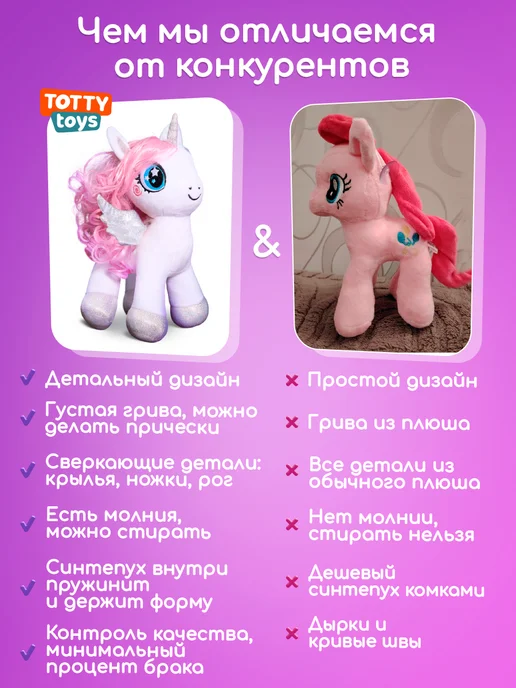 Totty Мягкая игрушка единорог для девочки, 30 см, белый, фото 3