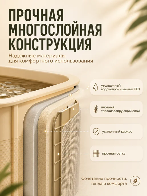 Купель для бани ванна складная, бежевый, фото 3