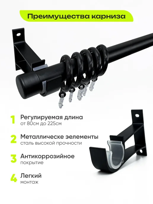 GF Home Карниз для штор настенный, черный, фото 3
