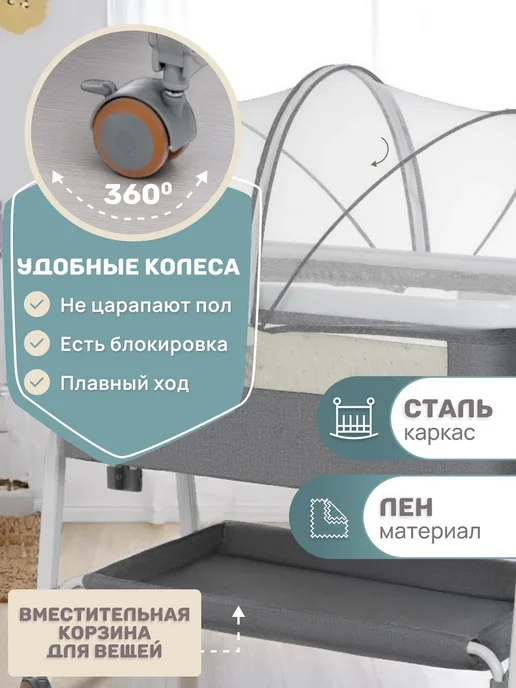 Кроватка детская для новорожденных, белый, фото 6