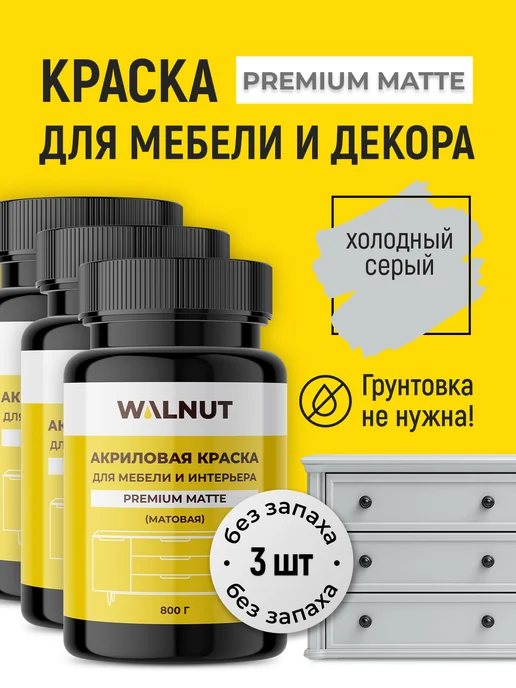 WALNUT Белая краска для мебели быстросохнущая, серый