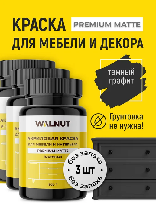 WALNUT Акриловая краска для мебели без запаха и грунтовки, серый