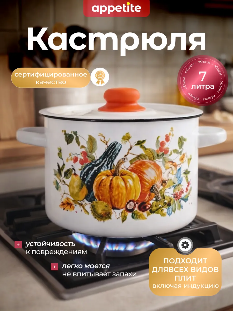 Кастрюля эмалированная Осень 1с18с Объем-7л