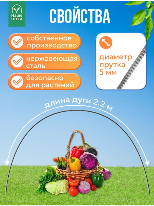 НАШЕ ПАТИ Дуги для парника из оцинкованного прутка d-5мм 1,7м (12 шт), 2,2 м, 6 шт, фото 2