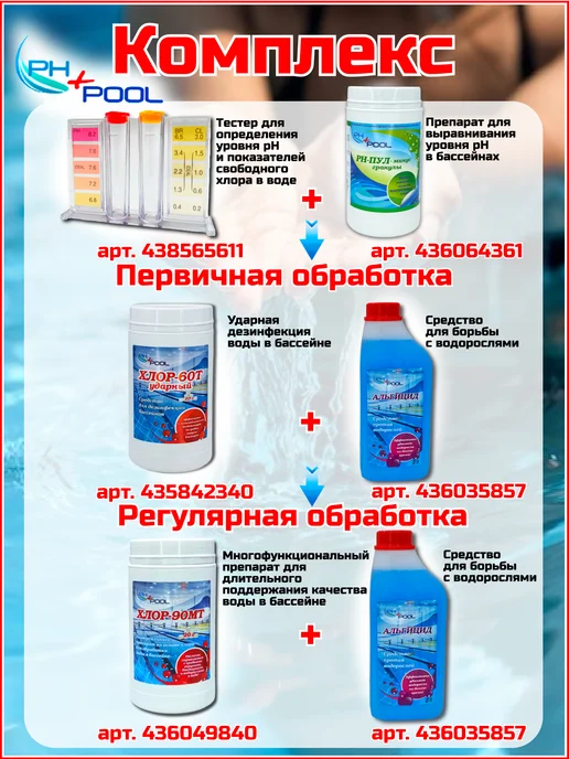 Ph+pool Хлорные таблетки химия для бассейна медленный хлор, вариант, фото 6