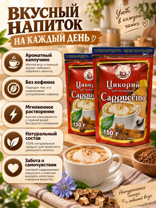 Русский цикорий Цикорий растворимый каппучино 2 шт*300гр, 2 шт, 300 г, фото 2