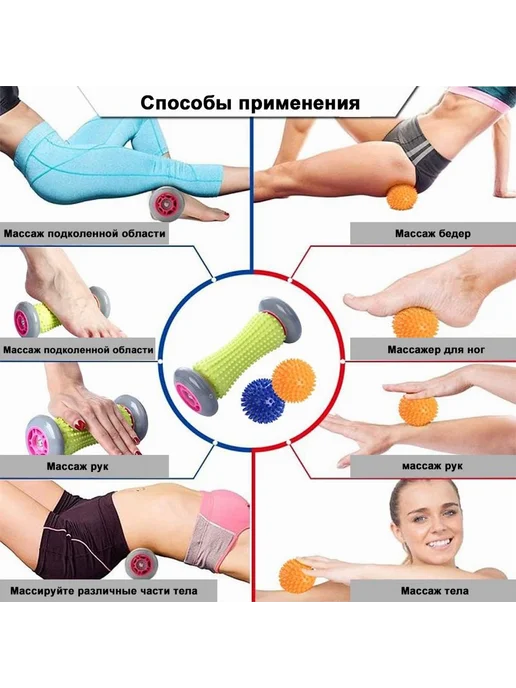 Роликовый массажный мяч для ног Зеленый, зеленый, фото 5