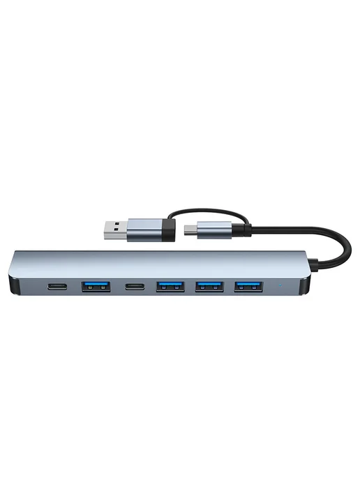 USB разветвитель 7 в 1 USB HUB Type C Светло-серый, серый, фото 7