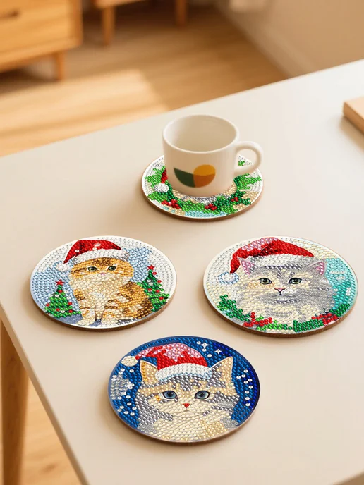 DOTZSO Алмазная мозаика, 8 подставок с котами, новогодний подарок, вариант, фото 5