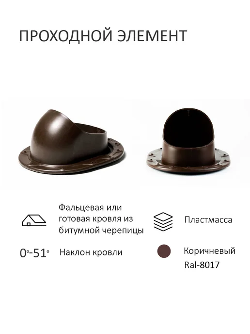 Meres Колпак D160, вент.выход 110 160 Н-500, для скатной кровли, коричневый, фото 3