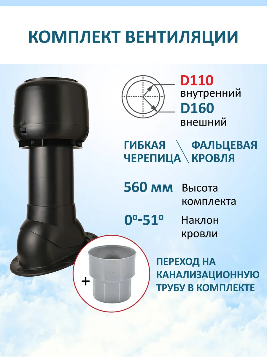 Колпак D160, вент.выход 110 160 Н-500, для скатной кровли