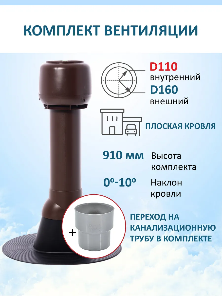 Колпак D160, вент.выход 110/160 Н-700, для плоской кровли