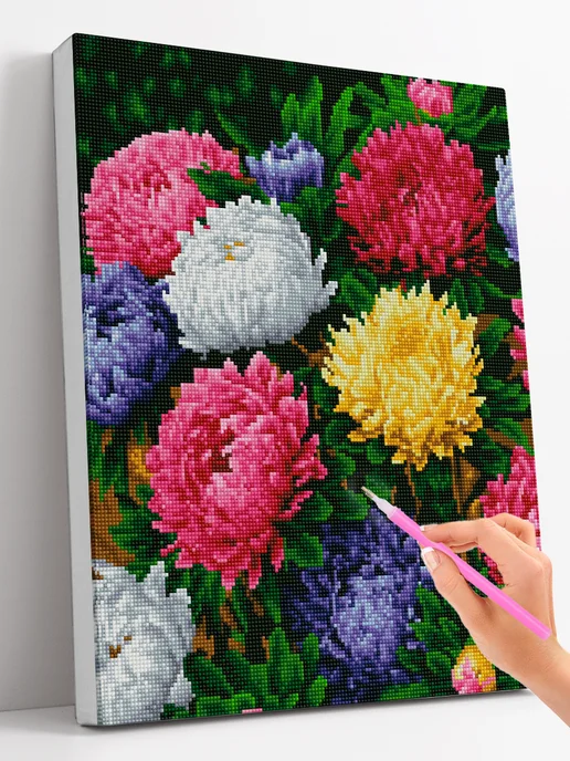 Paintboy Алмазная мозаика на подрамнике 40х50 Астры, 40x50, фото 3