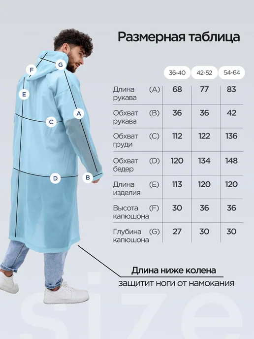 Непромокаемый дождевик с капюшоном, голубой, фото 2