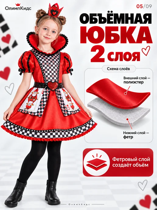 ОлимпКидс Костюм карнавальный Алиса Червонная королева, белый, фото 5