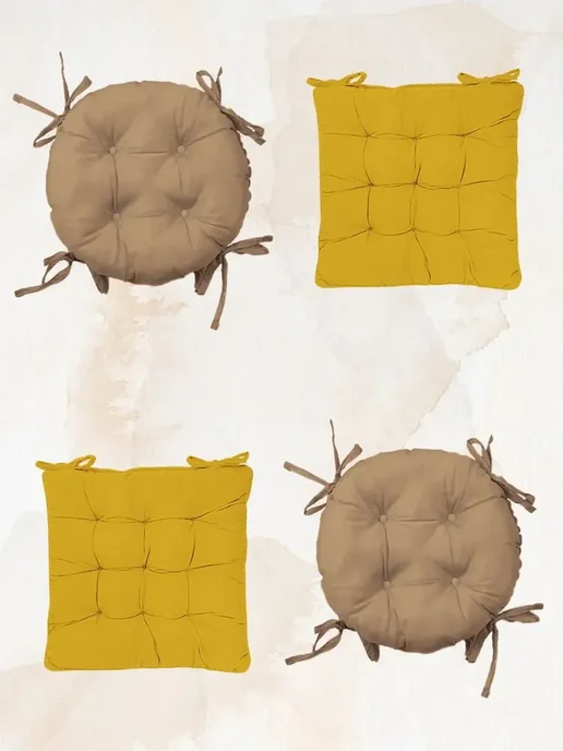 Zaberite Подушка на стул 40х40 Желтый 2 завязки, 40x40, 2 шт, фото 3