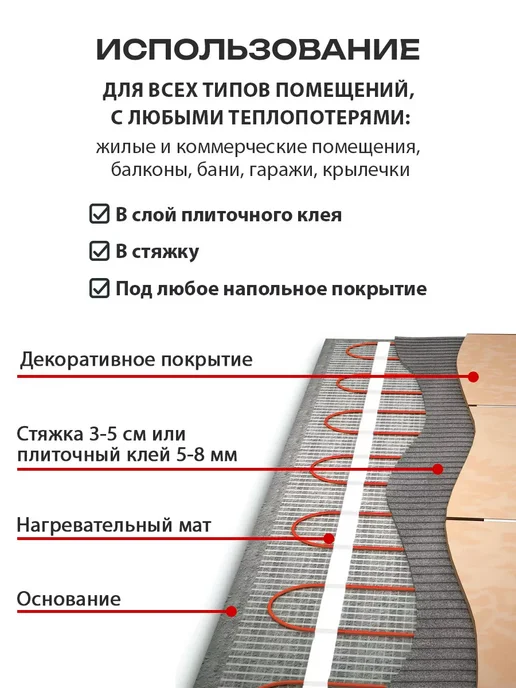 Sunpoll Теплый пол под плитку электрический 1,5м с терморегулятором, 1,5 м, фото 6