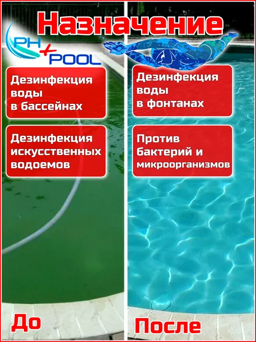 Ph+pool Медленный стабилизированный Хлор-90МТ для бассейна 1 кг, 1 кг, фото 4