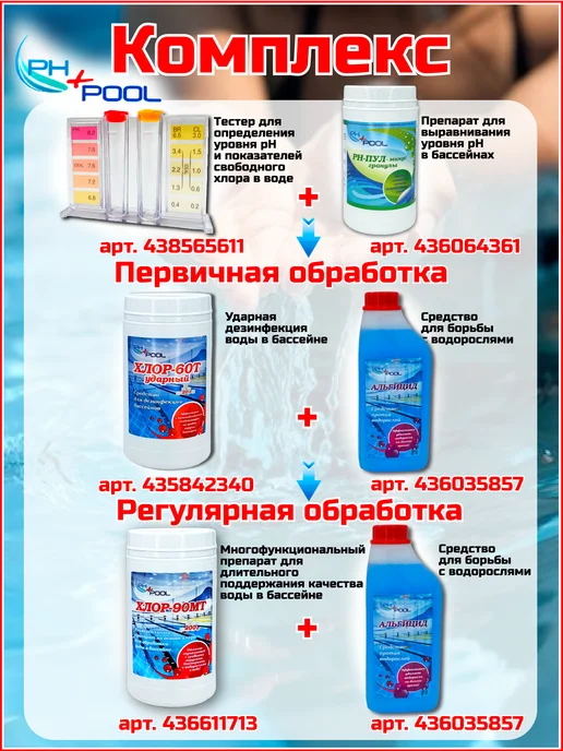 Ph+pool Медленный стабилизированный Хлор-90МТ для бассейна 1 кг, 1 кг, фото 6