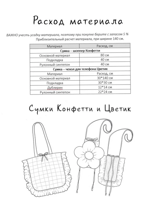 Выкройка сумок Конфетти и Цветик, вариант, фото 2