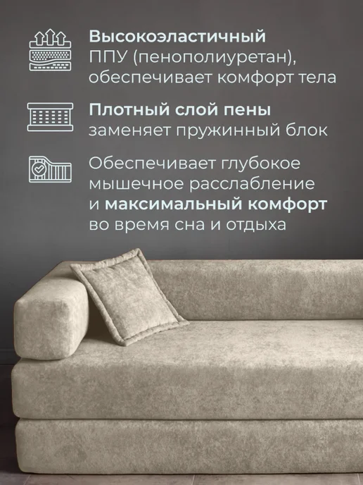Soforia Диван кровать бескаркасный и раскладной двухспальный 200х160, 200x160, фото 5