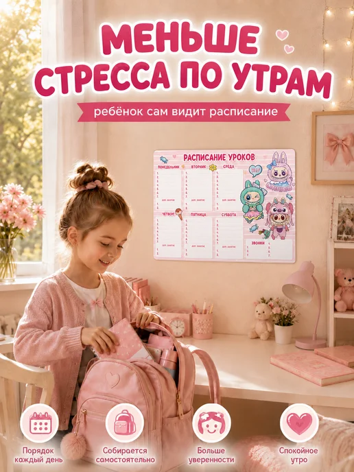 The Planer! Расписание уроков настенное LABUBU Лабубу, голубой, фото 4