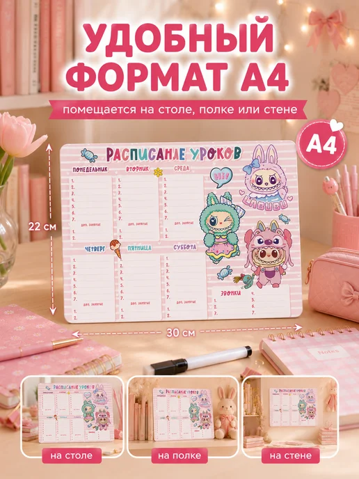The Planer! Расписание уроков настенное LABUBU Лабубу, голубой, фото 5