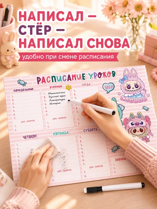 The Planer! Расписание уроков настенное LABUBU Лабубу, голубой, фото 6