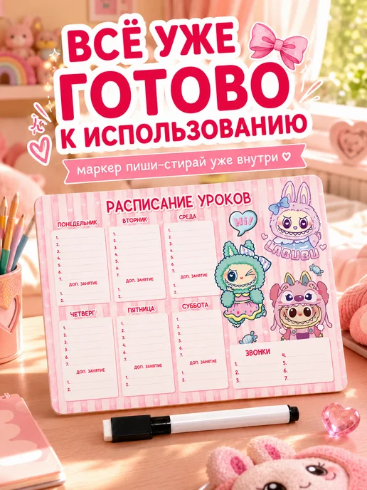 The Planer! Расписание уроков настенное LABUBU Лабубу, голубой, фото 8