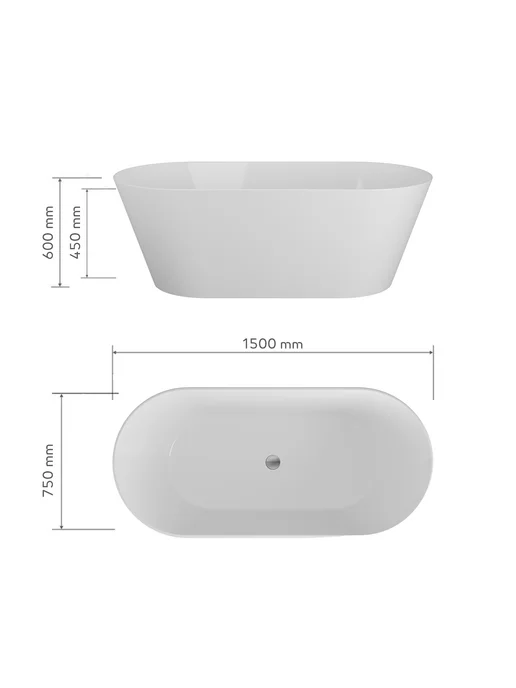BAUEDGE Ванна акриловая отдельностоящая BAU Поток 150x75 белая, 150x75, фото 4