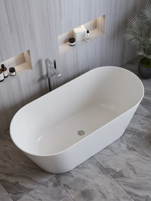 BAUEDGE Ванна акриловая отдельностоящая BAU Поток 150x75 белая, 150x75, фото 7