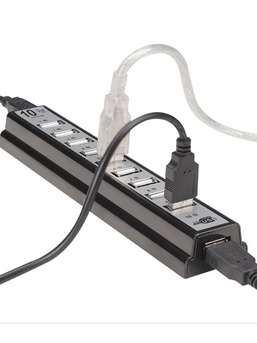 MRM-POWER Usb 10-портовый ХАБ, разветвитель HUB с питанием, черный