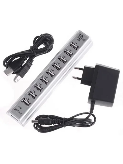 MRM-POWER Usb 10-портовый ХАБ, разветвитель HUB с питанием, черный, фото 2