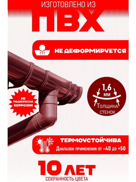 Grand Line Угловой водосток 10 м (бордо, 2 угла) 1 слив, 10 м, фото 5