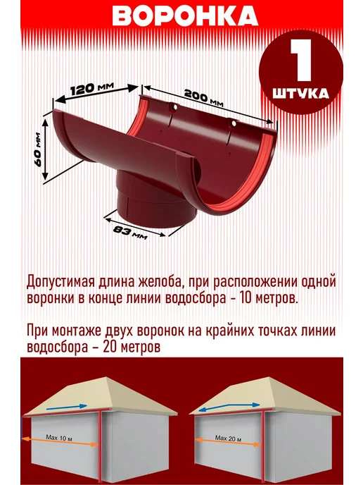 Grand Line Угловой водосток 10 м (бордо, 2 угла) 1 слив, 10 м, фото 8