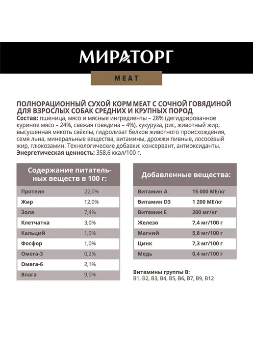 Сухой корм Мираторг Meat для собак, говядина, 2,1 кг, фото 5